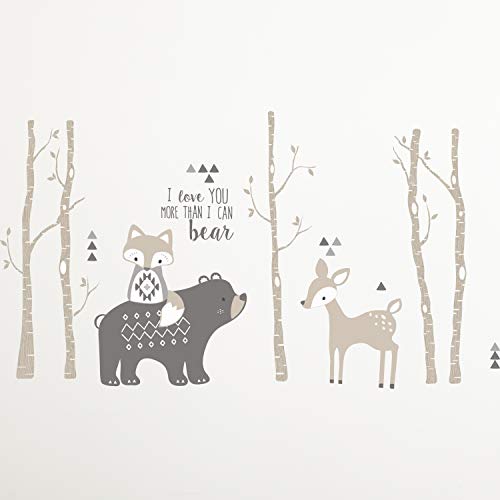 Image of Levtex Baby - Woodland Scene Peel & Stick Large Decals - Grey, Taupe, Charcoal - I Love You More Than I Can Bear