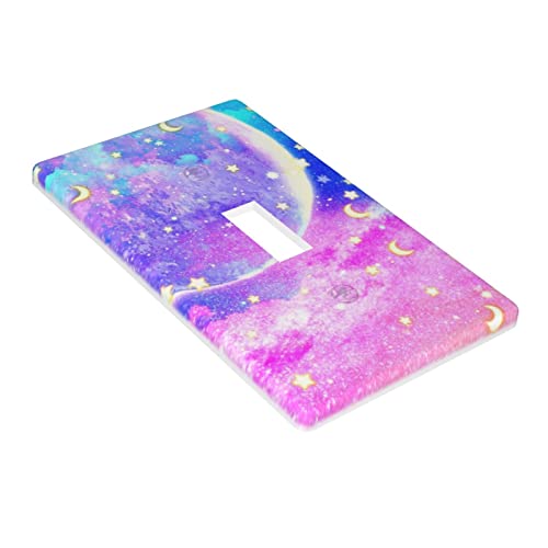 Design Of Cute Moon Stars Light Switch Cover Single Toggle Wall Plate 1 Gang Standard Size 4.5X2.76 Inch Decorative Wallplates Electric Outlet Covers Durable #TOP2