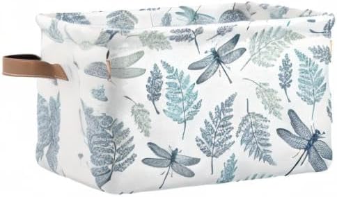 Miniatura 9 de susiyo Cestas de almacenamiento plegables grandes de tela con helechos y libélula botánica, canastas decorativas plegables con asas de poliuretano