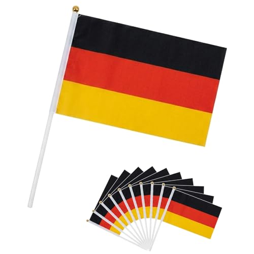 HOMAVEL 10 Stück Deutschland Handflagge 21x14cm - Polyester Hand Flagge - DFB Wimpel mit 30cm Fahnenstab - Deutsche Fahne für WM 2026, Fußball-Party, Public Viewing, Fan-Zone, Stadion, Fanblock