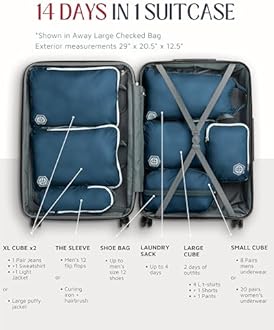Extra Large Compression Packing Cubes for Travel-Extra Large Packaging Cube Luggage Organizers 7 Piece Set-Ultralight, Expandable/Compression Bags for Clothes (Navy/White))