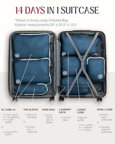 Extra Large Compression Packing Cubes for Travel-Extra Large Packaging Cube Luggage Organizers 7 Piece Set-Ultralight, Expandable/Compression Bags for Clothes (Navy/White))