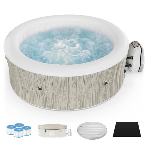 Segmart Inflatable Hot Tub for 4-6 Person, Portable Hot Tub with 140 Airjets, 360° Bubble Massage, Filtered Spa with Continuous Heating, Reinforced PVC Blow up Tub for Backyard & Patio (Round)