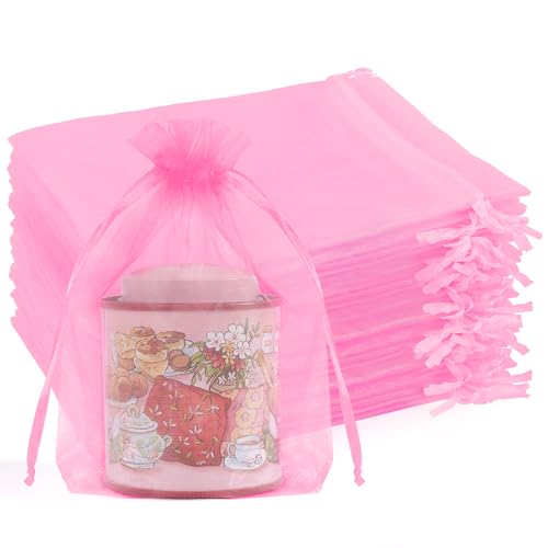 Image of Crweety 50 Pcs Pink Organza Bags 5x7 Inch, Premium Mesh Gift Bags for Wedding Baby Shower Party Favors, Small Mesh Bags Drawtring for Candy Jewelry Pouches, Cute Sachet Bags & Graduation Gifts