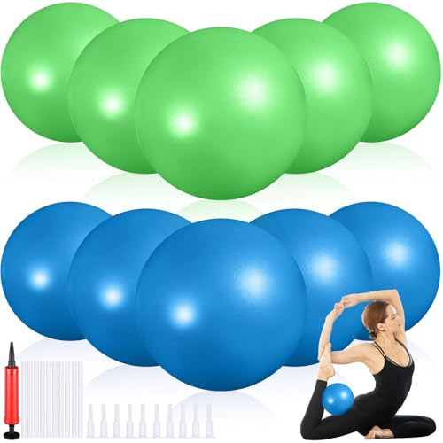 Image of Aoriher 10 Pack 9 Inch Small Pilates Ball Bulk Mini Exercise Ball Portable Non-Slip Workout Yoga Balls with Air Pump for Stability, Barre, Fitness, Balance, Physical &Core, Gym Home Office Use
