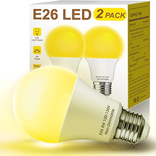 Bug Light Bulbs, 60W Yellow Light Bulbs Equivalent 8W Outdoor, A19 E26 LED Bug Lights for Outside, Amber Bedroom Night...