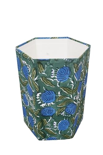 Image of Generic 3.3 Gallon Cotton Hand Block Printed Paper Waste Basket |Small Decorative Trash Can for Housewarming Gifts in Living Room, Bedroom, Bathroom | Eco-Friendly, Plastic-Free (1, D. GREEN & BLUE)