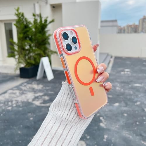 Coque de chargement magnétique sans fil iPhone 13 orange motif caméléon