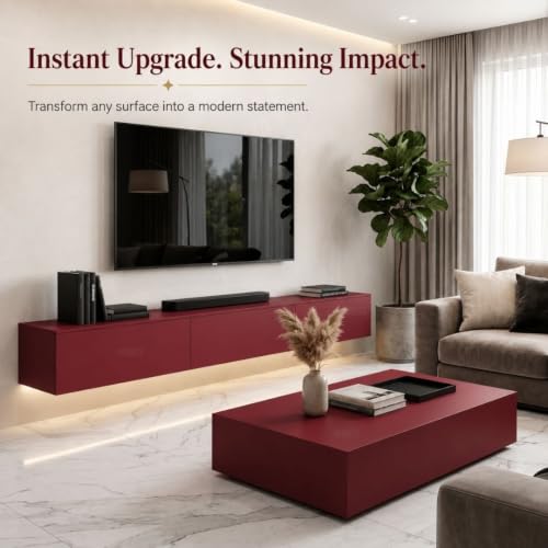 Image of HOME13 Red Wall Paper Peel and Stick Contact Paper Garnet Red Wallpaper for Cabinets and Drawers Matte Wallpaper Removable Self-Adhesive for Bathroom Countertops Vinyl Sticker(20x150 Inch)