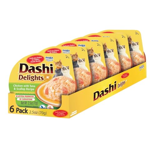 INABA Dashi Delights for Cats, 2.5 Ounce Cup, 6 Cups Total, Chicken with Tuna & Scallop Recipe