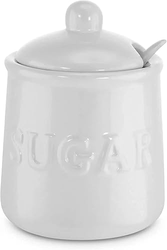 ZENVY Juego de tarro de azúcar y cuchara de cerámica de 10 oz
