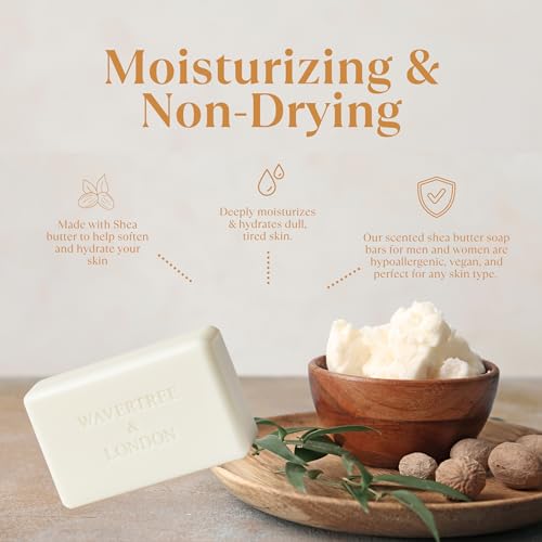 Image of Wavertree & London Honey Almond Scented Natural Soap (2 Bars), 7oz Moisturizing French Triple Milled Soap Bars enriched with shea butter - Pure Plant Based Bath & Body Bars for All Skin Types