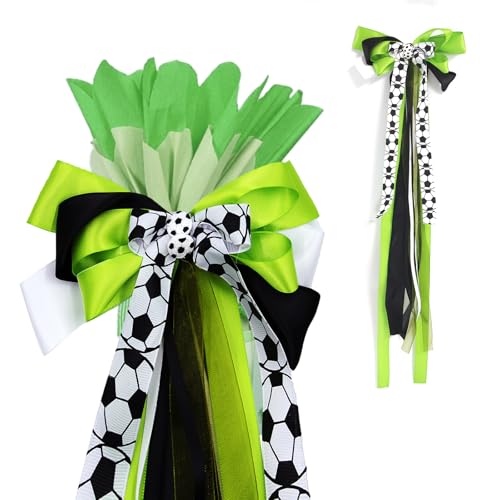 BMGRKYQX Schultütenschleife Grün mit Fußball-Accessoires Schultüte Schleife Junge Zuckertütenschleife 60 * 20cm Schulanfang Einschulung Deko