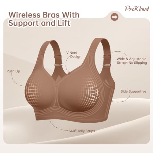 Image of ProKloud Jelly Bras for Plus Size Women Wireless Full Coverage No Underwire | Seamless Supportive Push UP Bra,Back Smoothing for Older Women,Soft Gel Minimizer Bralette for Large Breasts,Semi-Fixed Pads