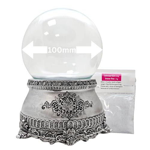 Bastelset DIY Schneekugel mit 1 x Schnee | Do it Yourself mit Glaskugel und Sockel Zinnoptik Ornamente | Spieluhr möglich | H: 140mm B: 100mm | 40127