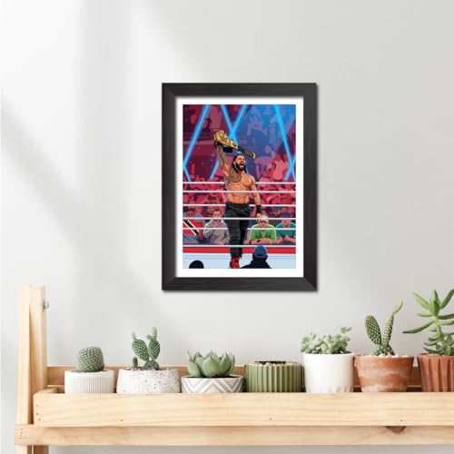 Image of TenorArts Roman Reigns Poster Wreestler Vector Art Design Photo Framed Painting with Matt Finish Black Textures (12 inches x 9inches)