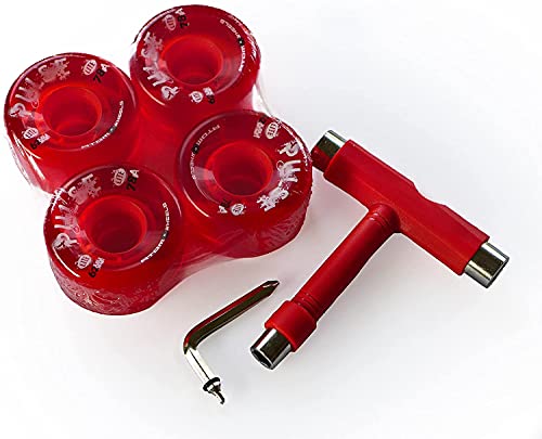 Atom Skates Outdoor Quad Roller Wheels / 4 Wheels Atom Pulse Lite 62x33 Red Bundle with Tool
