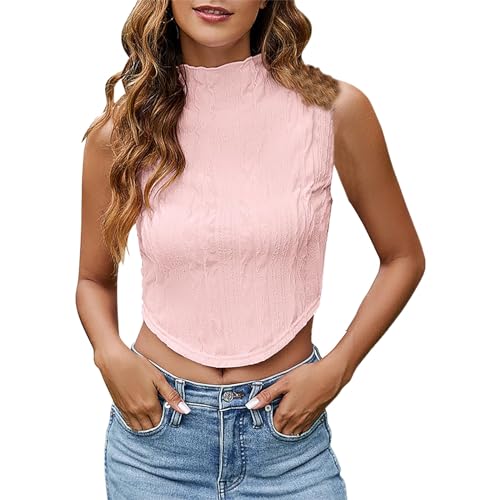 Camiseta sin mangas para mujer, sin mangas, con textura, cuello...