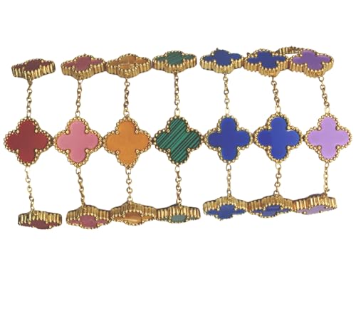 18K gold-plated mother of pearl enamel, adjustable clover lucky bracelet for women, white/black/red/green/red/orange/yellow/blue/indigo/purple flower four leaf chain bracelet, fashionable jewelry gift