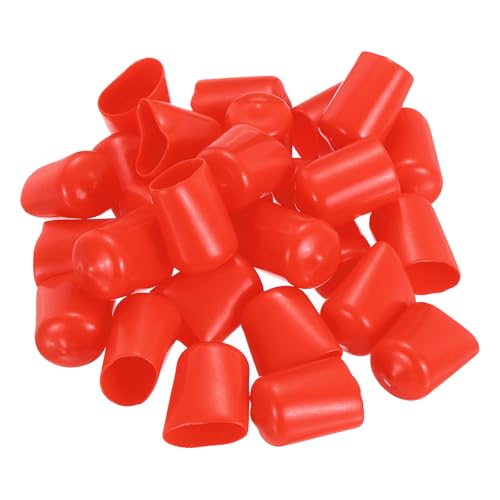 Image of uxcell 88Pcs Rubber End Caps, 14.5mm(9 /16 inch) ID 21mm(25 /32 inch) Height Round Screw Thread Protectors Flexible Screw Bolt Covers Caps for Metal Tube Rod Bolt, Red