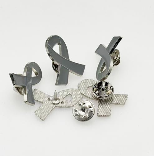 Image of 25 /50 /100 /200 pieces metal grey Ribbon brooch pin for Parkinson's disease, brain cancer, asthma, allergies, diabetes enamel Grey Ribbon lapel Pins Awareness for fundraising charity events bulk