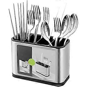 Stainless Steel Cutlery Holder with Divider Large Capacity Weighted Base Counter Top Utensil Organiser for Kitchen