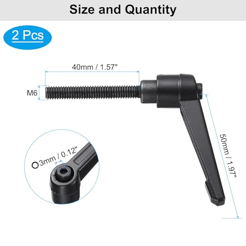 Image of uxcell 4pcs Clamping Lever Adjustable Handle Set Metric M6 x 40mm Male & M6 Female Thread Level Handles Hand Stud Knobs Quick Release Black for Lathe Machinery