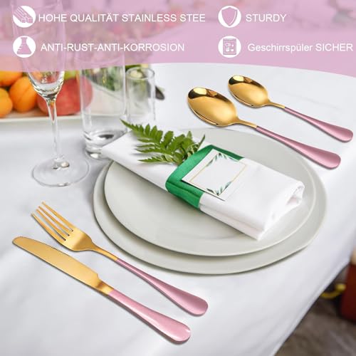 Maxspace Besteck Set 6 Personen, 24-teiliges Silbrig Edelstahl Flatware Set mit Besteckhalter Löffel Gabeln und Messer, Cutlery Set für Haus Restaurant Zusammenkommen (Rosé Gold)