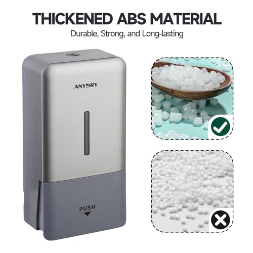 Image of anydry Liquid Hand Soap Dispenser Wall Mounted 27oz Large Capacity Silver | Durable ABS Material, Flexible Installation, Ideal for Commercial Bathroom, Easy Refill Wide Opening