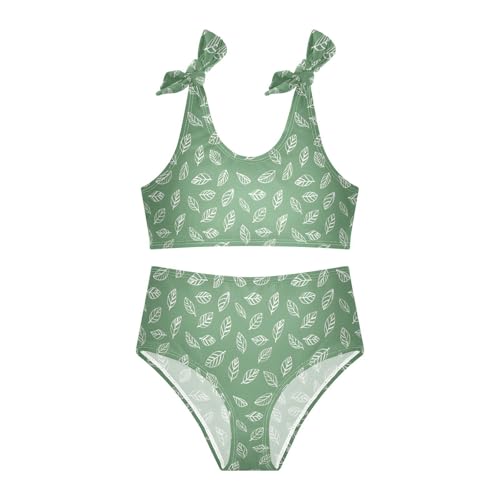 Leaves White Lines Girls Two Piece Tankini Swimsuits Summer Bathing Suit Beach Swimwear Set4