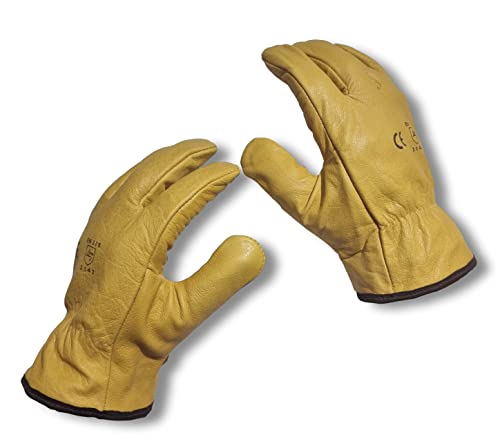 LLB Premium Fleece Lined Yellow Leather Winter Thermal Cold Work Gloves PPE HGV Lorry Two works Large L9, Large L 9