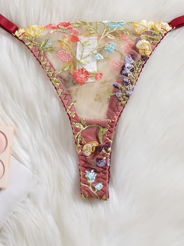 Image of Sexy Floral Embroidered Flower Mesh Underwire Push Up Lingerie Set