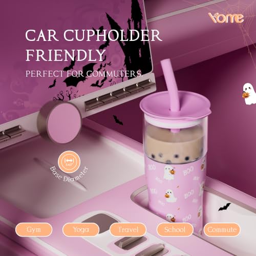 Image of YOME 20oz Halloween Insulated Glass Tumbler with Lid & Straw for Women Gift | Stainless Steel Iced Coffee Cup | Keep Drinks Cold |Cupholder Friendly |Ideal for Iced Coffee, Smoothies & Boba