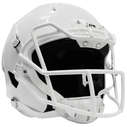 Epic Boy's White Football Helmet, Price Includes Faceguard & Chinstrap (Ages Up to 18) YS/YM - (White Helmet, FACEGUARD & Chin Strap)