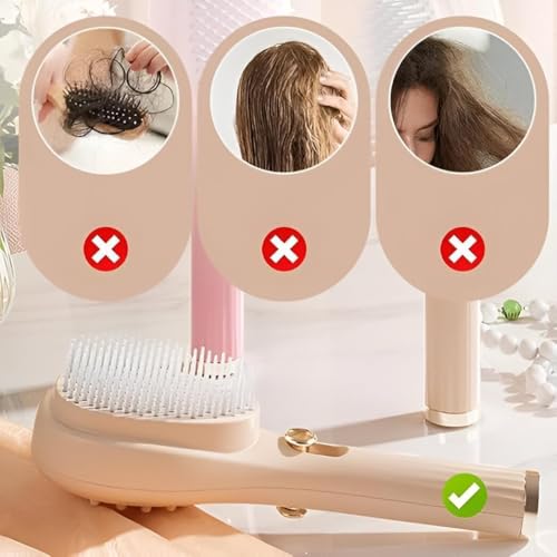 Image of Self Cleaning Hair Brush for Women & Kids - Detangler Hair Brush Comb for Wet or Dry Hair - Anti-Static Hairbrush Women Love - Gentle Scalp Massage Comb Brush for All Hair Types.