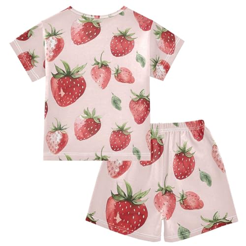 ALAZA Strawberry Watercolor Hipster Pajamas Set Short Sleeve Cotton Sleepwear Summer Pjs 2 Piece 5-14Y2