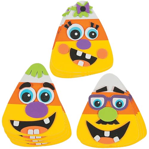 Fun Express Goofy Face Candy Corn Halloween Craft Kit - DIY Fall Crafts for Kids - Create 12 Colorful Candy Corn Faces - Fun Halloween Party Craft - Classroom Parties Activities - 12 Pieces