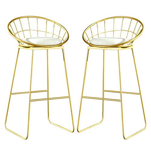 Exquisite Barstools Taburetes de cocina modernos Taburetes de altura de barra de 29.5 "Sillas de 2 piezas con respaldo, Taburetes altos de comedor de cocina con patas de metal dorado pulido, Blanco