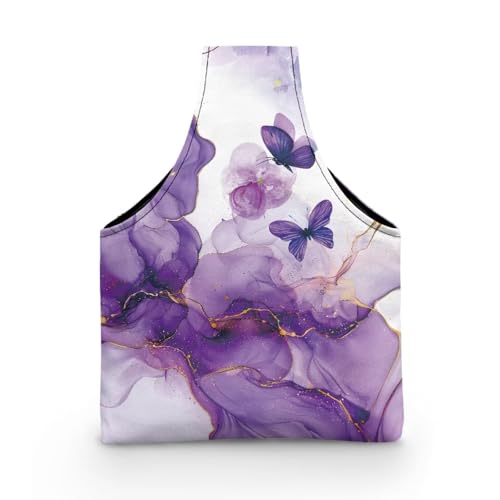 Image of KUIFORTI Butterfly Yarn Bag Purple Marble Knitting Crochet Tote Bag, Yarn Storage Bags Organizer, Crochet Accessories Stylish Crochet Bags for Crocheting Project, Small Size