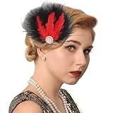 GORTIN 1920s Headpiece Flapper Feather Hair Clip Red Hair Accessory Art Deco Feather Headbands Rhiestone 20s Headwear Party Prom Flapper Hair Clips for Women and Girls