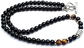 Collar de Cuentas para Hombre | Collar de Cristal Curativo de Piedras preciosas Naturales para Hombres hecho a mano para hombres (Ónix negro/Ojo de tigre)