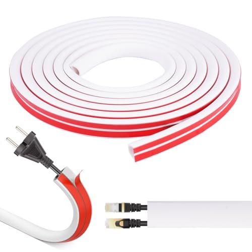 3 Metros Canaleta Cables Pared Adhesivo, Canaleta de PVC Flexible para Cables, Cubre Cables Pared Semicirculares, Canal de Cable Flexible para Protección para Hogar Oficina Almacén, Blanco, 15×10 mm