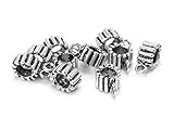 I passanti per collane sono alti 5 mm e hanno un diametro di 7,3 mm. Il foro ha un diametro interno di 1,8 mm. Si adattano nastri con un diametro fino a 4,5 mm attraverso il passante per collana. 