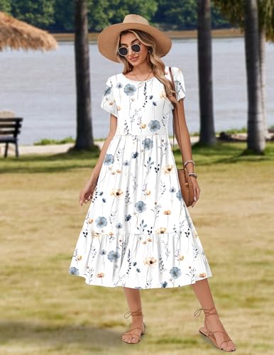 Image of Zeagoo Women Summer Midi A Line Dress Short Sleeve Casual Flowy Tiered Beach Long Sundress with Pockets 2026 Vacation Travel