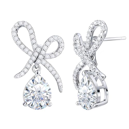 EIoways Moissanite Stud Earrings, 4.27Ct, Brilliant Round Cut D Color, VVS1 S925 Sterling Silver Moissanite Bow Earrings, Valentines Anniversary Birthday Mothers Day Jewelry Gifts for Women