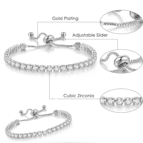 3Pcs Silver Tennis Bracelet Set Cubic Zirconia Adjustable Bracelet Silver Bracelets For Women Wedding Jewelry Gift3