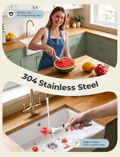 CripsTaste 2 Pack Watermelon Cutter with Retractable Fork, 2-in-1 Stainless Steel Fruit Cutter Watermelon Cutter Slicer Tool, Melon Slicer Cutter Tool for Home Party Camping Kitchen Gadget - Image 8