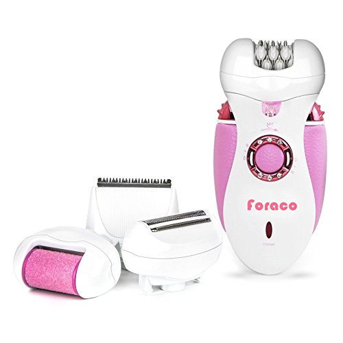 Epilator,Foraco 4 in 1 Professional Cordless Electric Hair Shaver with 7 Extra Attachments Including Shaver, Head, Rechargeable & LED Light depilator,Pink