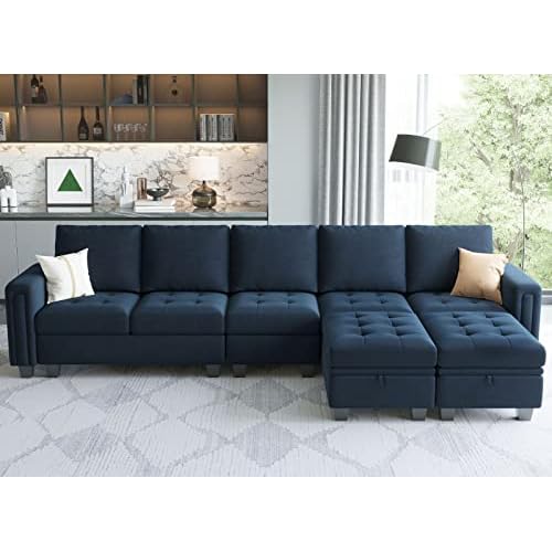 Belffin Large Velvet L Shaped Sectional Sofa Couch with Reversible Double Chaises Modular Sectional Sofa Couch with Storage Ottomans Convertible Secti