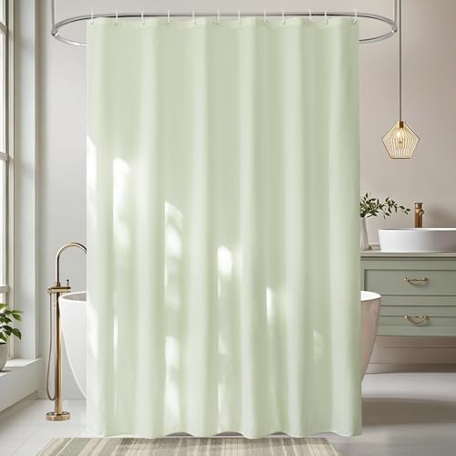 EurCross Duschvorhang 180 x 200 cm Cremegrün Wasserdicht Duschvorhänge, Textil Stoff Anti-Schimmel Waschbar Badvorhang mit 12 Ringen